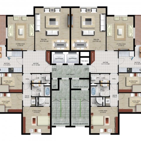 C,D ve E Bloklar Kat Planları (5 odalı)